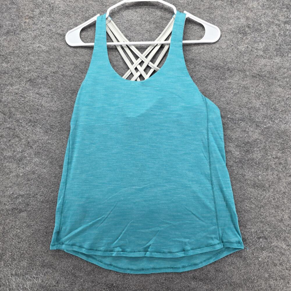 Lululemon Tank Top Womens 4 Blue Teal Strappy Back Built-In Bra Athletic Yoga